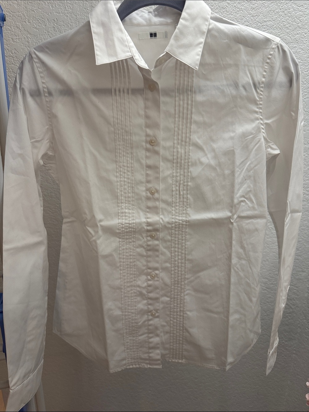 Uniqlo White Women's Pleated-Front Dress Shirt